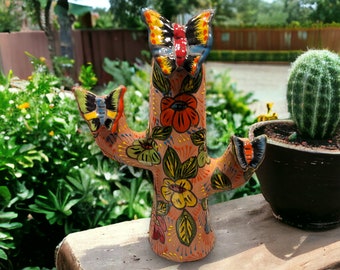 Colorful Handmade Talavera Cactus Statue | Large Mexican Cultural Art