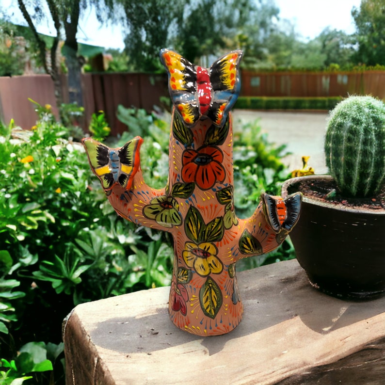 Statue de cactus Talavera colorée à la main Grand Art Culturel Mexicain image 1