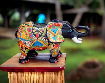 Colorful Talavera Elephant Planter | Handcrafted Mexican Pottery Art