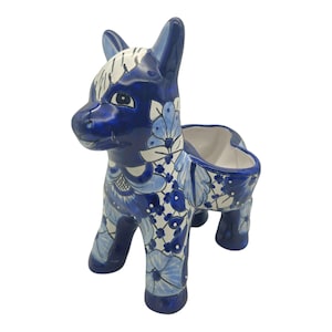 Blue & White Talavera Donkey Planter | Handmade Mexican Art