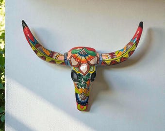 Talavera Longhorn Wall Decor | Handmade Mexican Bull Skull Art