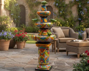 Handgemachter Talavera Brunnen | Authentische mexikanische Kunst