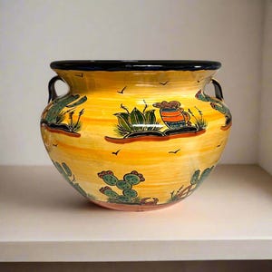 Vaso de flores Talavera extra grande | Vaso para plantas com design desértico pintado à mão