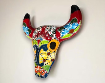 Talavera Bull Skull Wall Decor | Colorful Handmade Longhorn Art