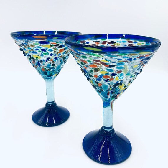 Set of 4 Handcrafted Confetti Rock Martini Glasses Mexican Fiesta Inspired  12oz -  Israel