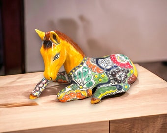 Colorful Talavera Horse Statue | Hand-Painted Small Horse/Unicorn Sculpture