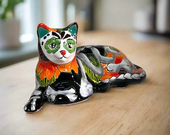 Talavera Cat Statue | Day of the Dead Mexican Ceramic Decor