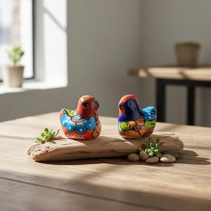 Juego de 2 figuritas de gallinas de Talavera / Gallinas de cerámica mexicana