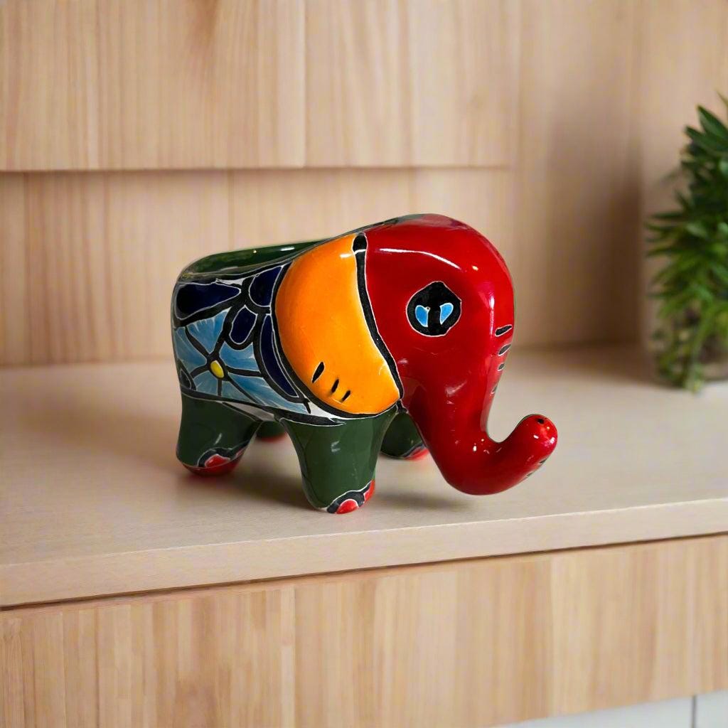Vaso Elefante Talavera / Vaso in ceramica colorata dipinta a mano a forma di animale