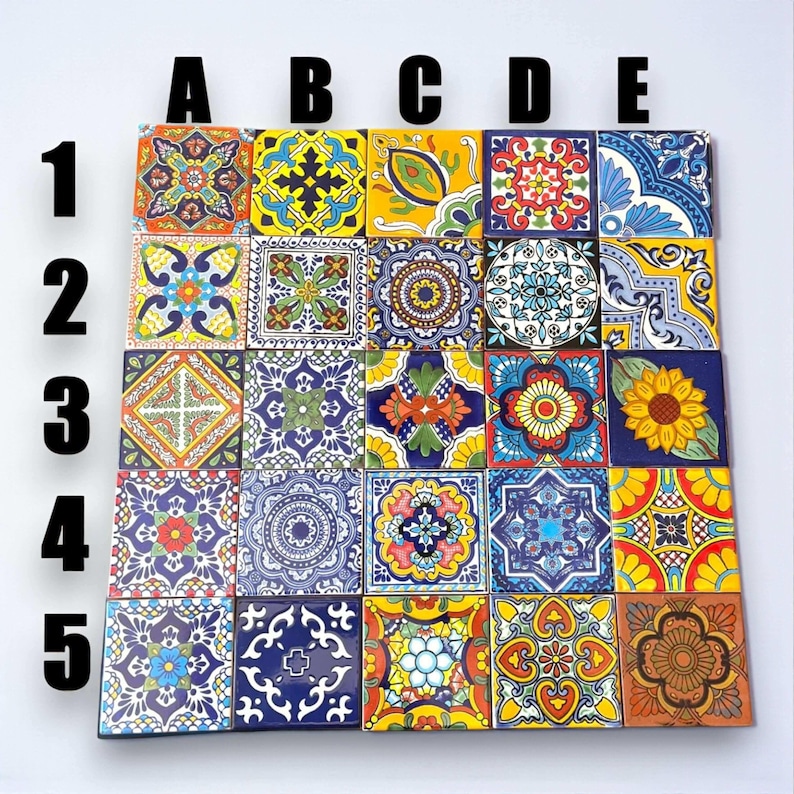 Handcrafted Talavera Tile Serving Tray | Mexican Wooden Tray showing 25 colorful hand-painted Talavera tiles in orange yellow blue floral motifs