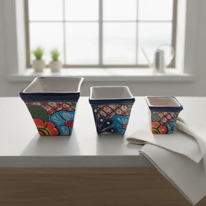 Juego de mini macetas cuadradas de Talavera / Macetas mexicanas coloridas