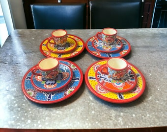 Vibrant Talavera 16-Piece Dinnerware Set | Colorful Handcrafted Mexican Tableware (Seats 4)