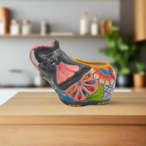 Talavera Elephant Planter | Hand-Painted Gray Ceramic Pot