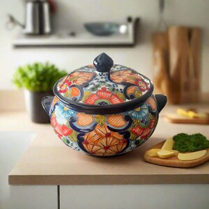Talavera cazuela-pot met deksel | Mexicaanse keramische soeppan