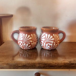 Set of 2 Brown Talavera Mugs | Handcrafted Artisan Clay Jarritos