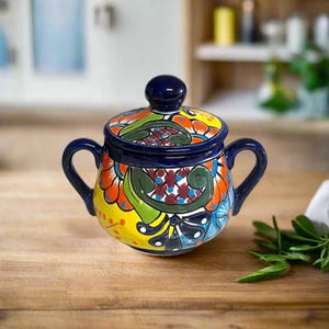 Handgemaakte talavera-suikerpot | Kleurrijke Mexicaanse keramische pot