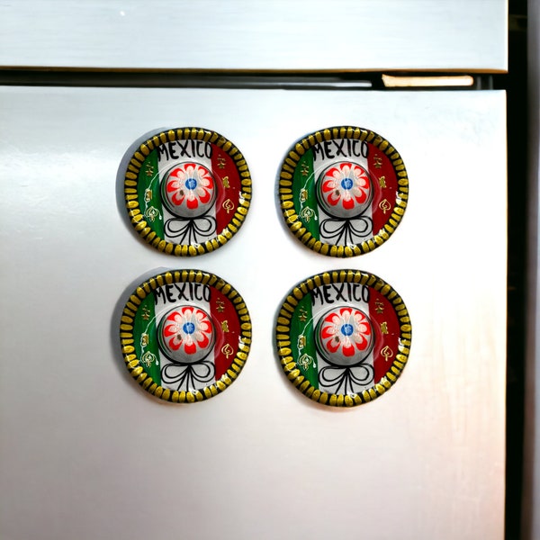 Magnets mexicains colorés Sombrero Talavera | Décoration artisanale drapeau du Mexique pour réfrigérateur