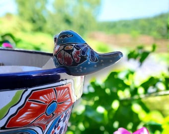 Handcrafted Talavera Bird Figurine | Mexican Flower Pot Decoration (Small)