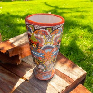Handmade Talavera Tall Flower Pot | Hand-Painted Mexican Pottery (27&quot; Tall)