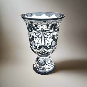 Extra grote zwarte Talavera plantenbak | Handbeschilderde bloempot op voet