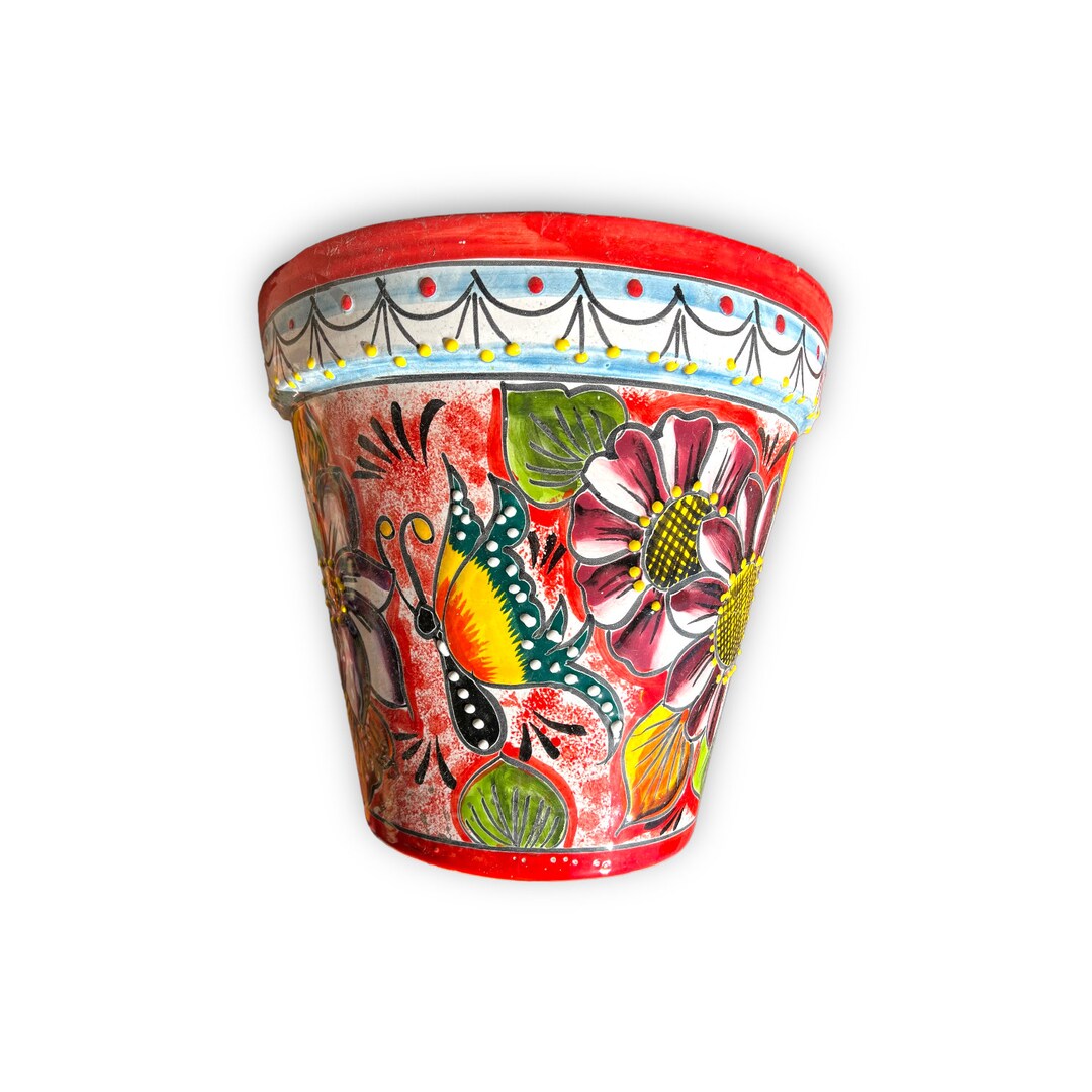 Mexican Handmade Flower Pot Hand Painted Talavera Planter Etsy