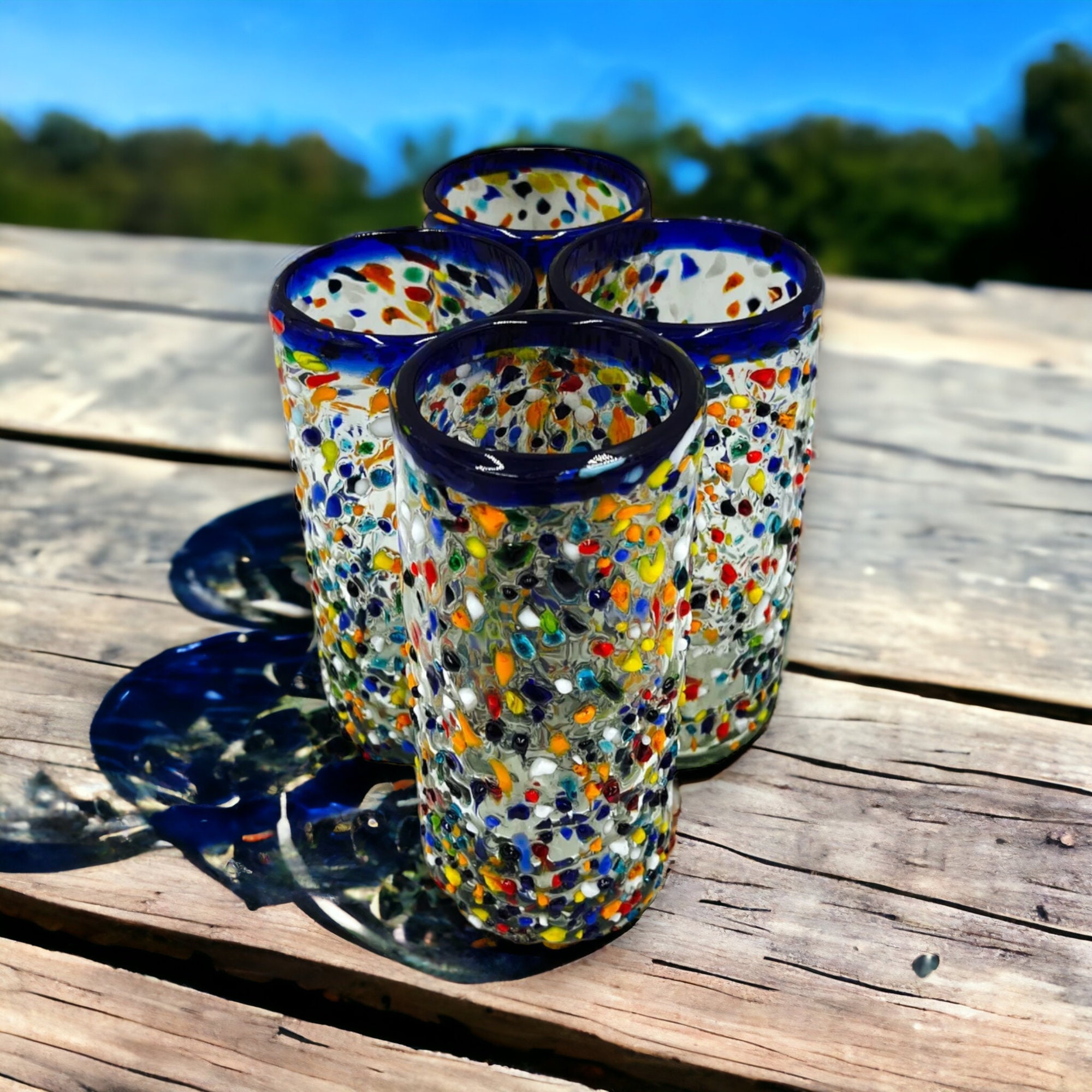 Whimsical Tumbler Glasses Mixed | Handblown Colored Glassware
