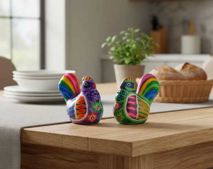 Set of 2 Chicken Salt and Pepper Shakers | Mexican Guerrero Pottery