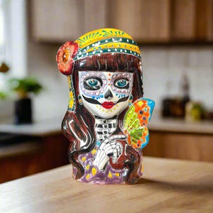 Talavera Butterfly Skull Planter | Handcrafted Day of the Dead Ceramic Pot