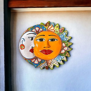Decorazione murale Talavera Sole e Luna extra large / Decorazione eclissi fatta a mano in Messico