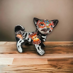Handcrafted Talavera Chihuahua Statue | Medium Day of the Dead Pottery Art