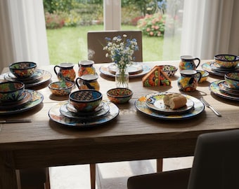 Talavera Dinnerware Set | 43-Piece Floral Tableware for 8