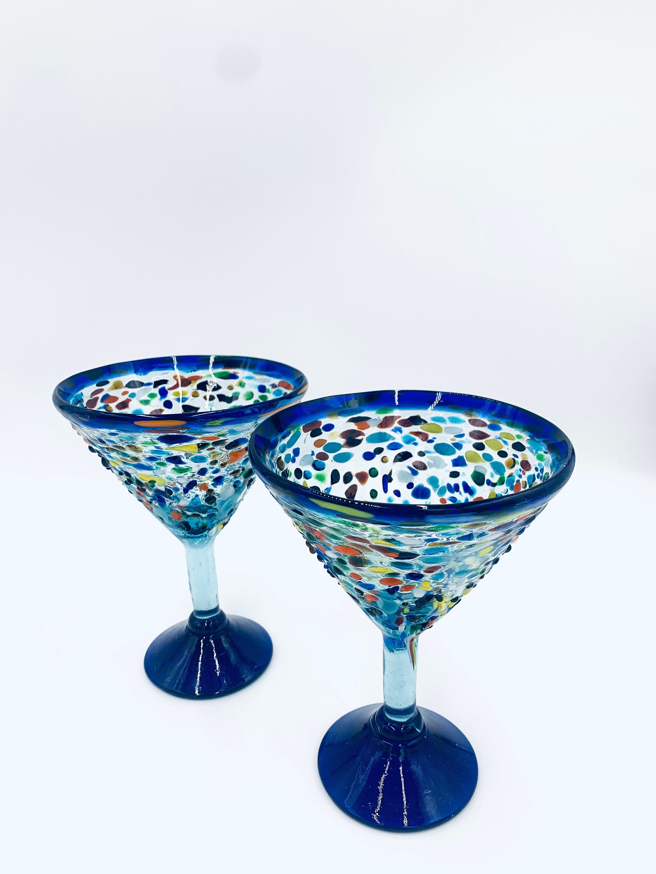 Set of 6 Handcrafted Speckled Martini Glasses Mexican Confetti Rock Design  12 Oz 