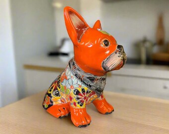 タラベラ焼きフレンチブルドッグ｜手作りのメキシコ製フレンチブルドッグ像