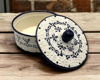 Handcrafted Blue and White Talavera Tortilla Warmer | Authentic Mexican Pottery