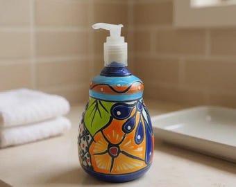Talavera Soap Dispenser | Hand-Painted Mexican Ceramic Bathroom Decor