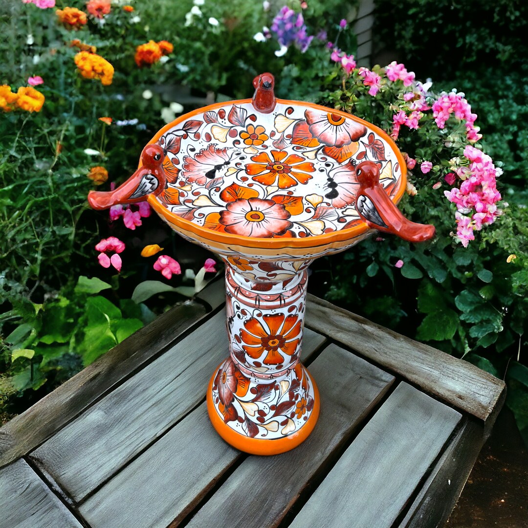 Handmade Talavera Bird Bath Authentic Mexican Artwork 20 Diameter Etsy
