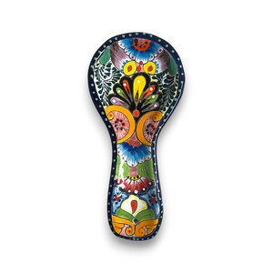 Hand-Painted Talavera Spoon Rest | Colorful Mexican Kitchen Decor - handcrafted floral ceramic spoon rest from Guanajuato, Mexico