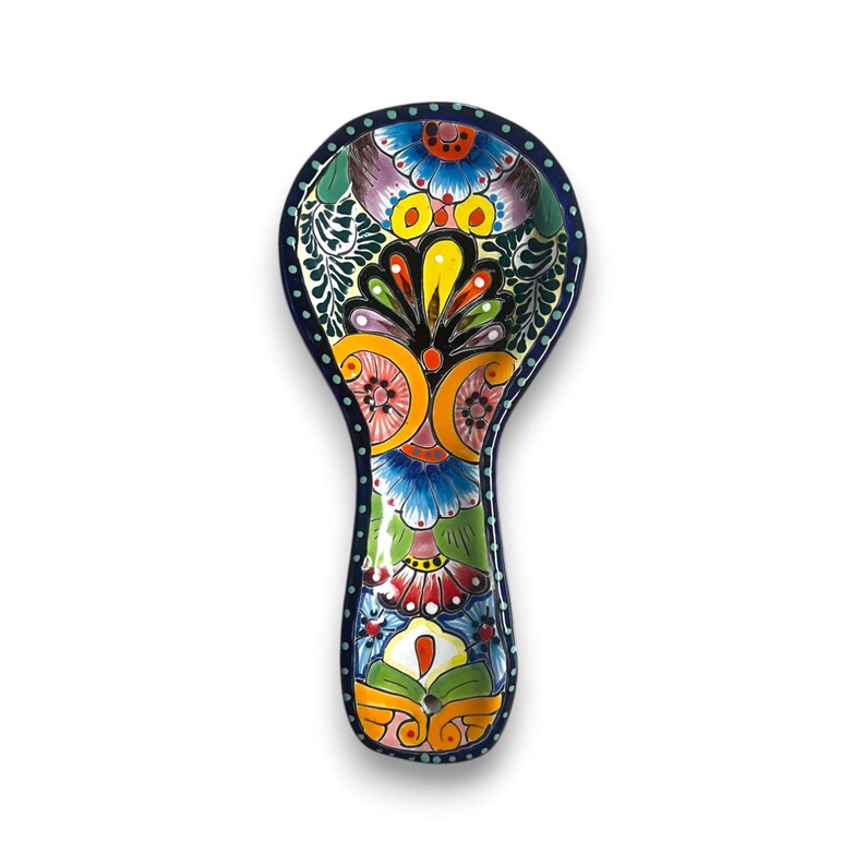 Hand-Painted Talavera Spoon Rest | Colorful Mexican Kitchen Decor - handcrafted floral ceramic spoon rest from Guanajuato, Mexico