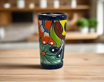 Blue Rim Talavera Shot Glass | Hand-Painted Mexican Drinkware