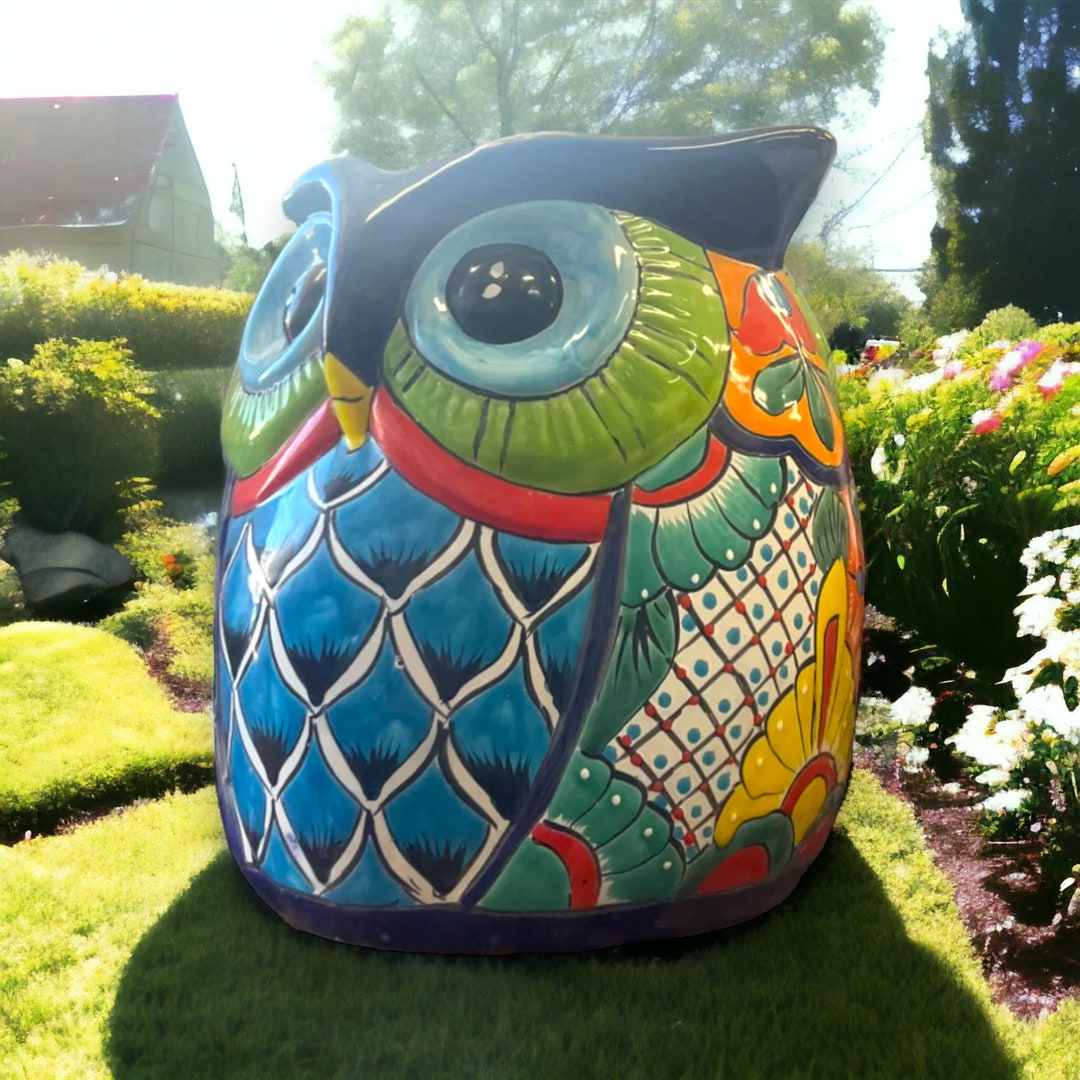 XL Handmade Owl Statue Colorful Handpainted Talavera Etsy