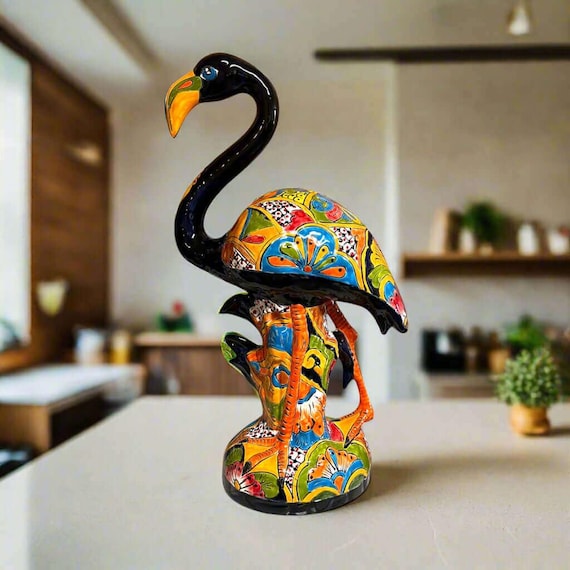 Talavera Flamingo Statue | Hand-painted Mexican Ceramic Bird Art