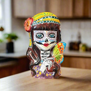 Talavera Butterfly Skull Planter | Handcrafted Day of the Dead Ceramic Pot