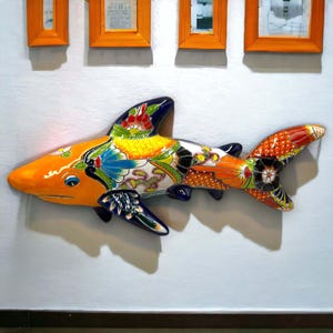 Extra Large Talavera Shark | Handmade Painted Mexican Wall Art 30&quot;x13&quot;