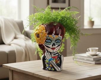 Talavera Day of the Dead Face Planter | Handmade Skull Ceramic Pot