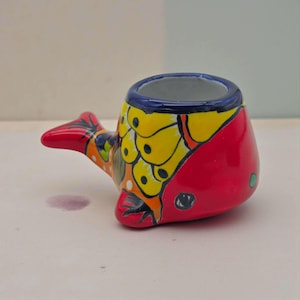 Vaso a forma di balena di Talavera / Piccolo vaso colorato a forma di animale messicano