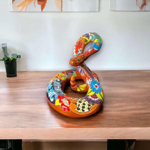 Handmade Snake Statue | Hand Painted Talavera Artwork (Large Size)