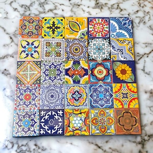 WHOLESALE Box of 90 Colorful Hand Painted Mexican Talavera Tiles | 4&quot; Square