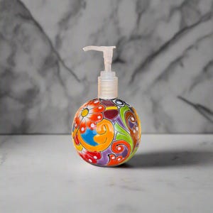 Talavera Soap Dispenser | Round Hand-Painted Ceramic Bottle