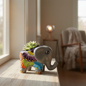 Talavera Elephant Planter | Colorful Hand-Painted Ceramic Animal Pot