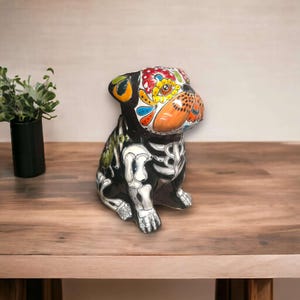 Figura de carlino de Talavera hecha a mano / Decoración colorida del Día de los Muertos (mediana)